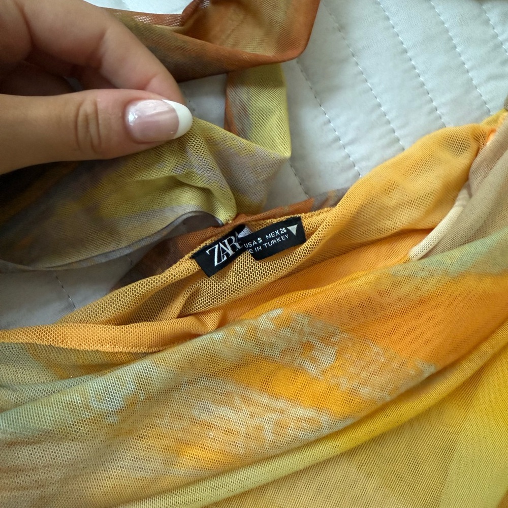 Zara Multicolor Resort Ruched Set with Neck Scarf - Picture 3 of 7